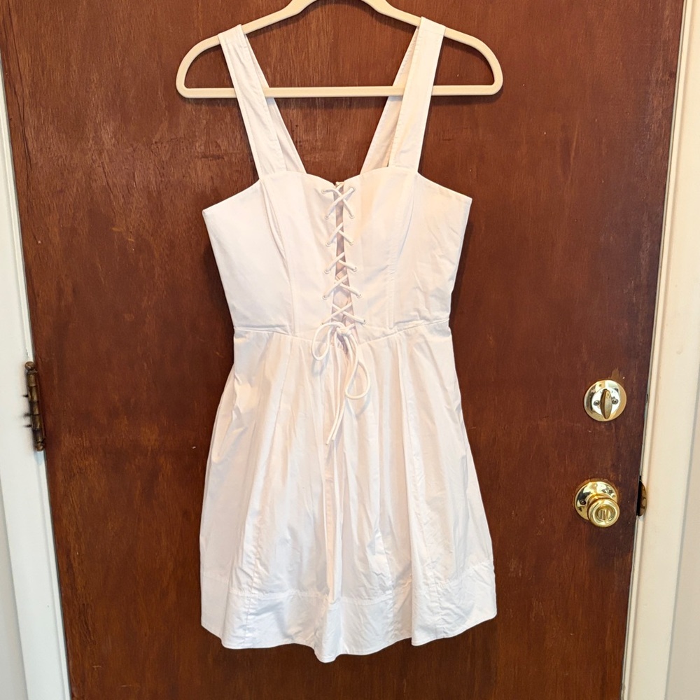 STAUD White Lace-Up Mini Dress